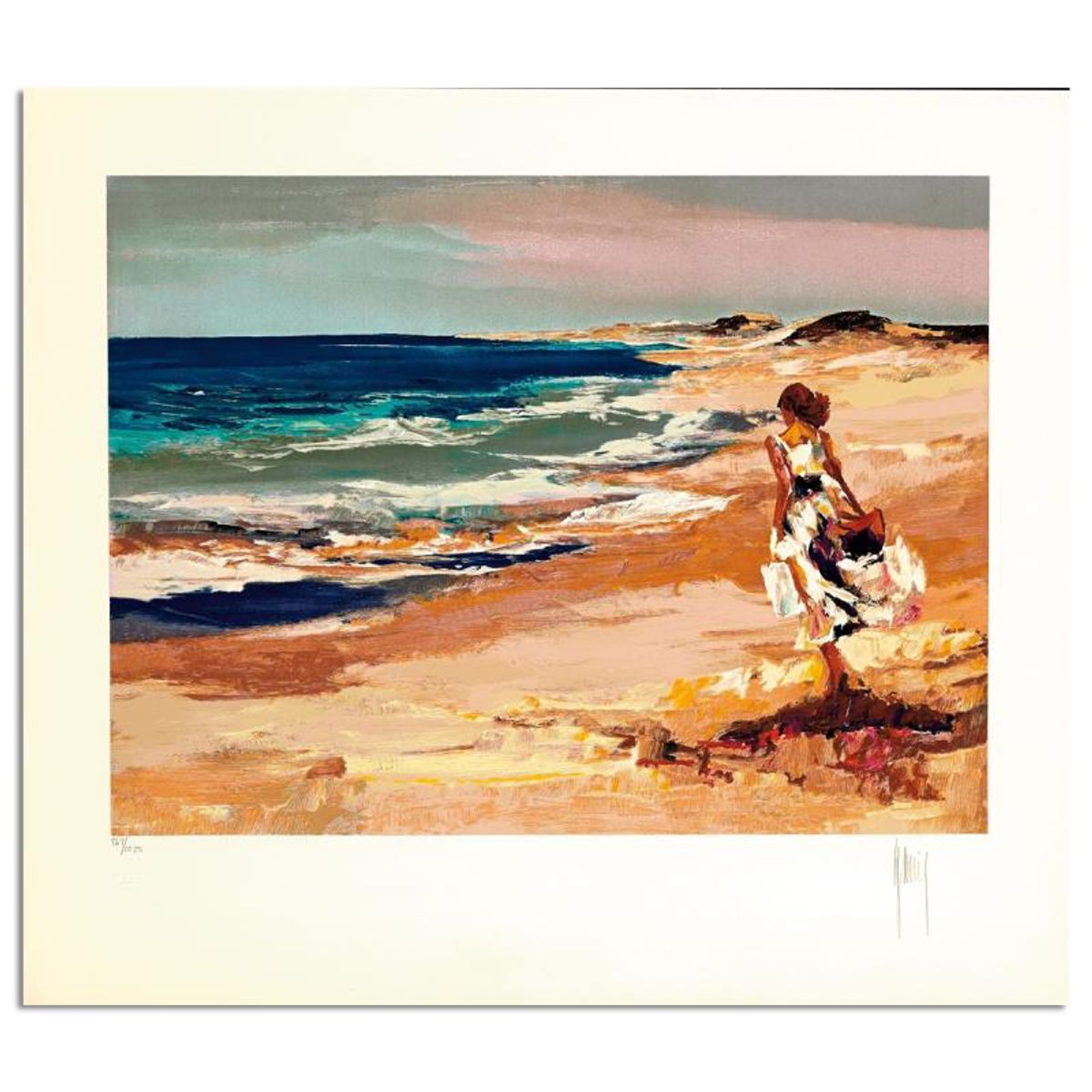 Mark King (1931-2014), "By The Sea" Hand Signed Limited Edition Serigraph with Letter of Authenticity.