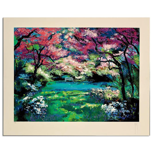 Mark King (1931-2014), "Cherry Blossom Corner" Hand Signed Limited Edition Serigraph with Letter of Authenticity.