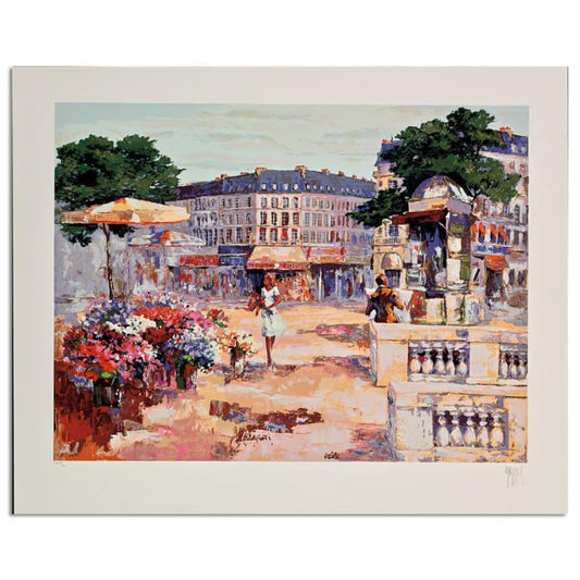 Mark King (1931-2014), "Flower Market" Hand Signed Limited Edition Serigraph with Letter of Authenticity.