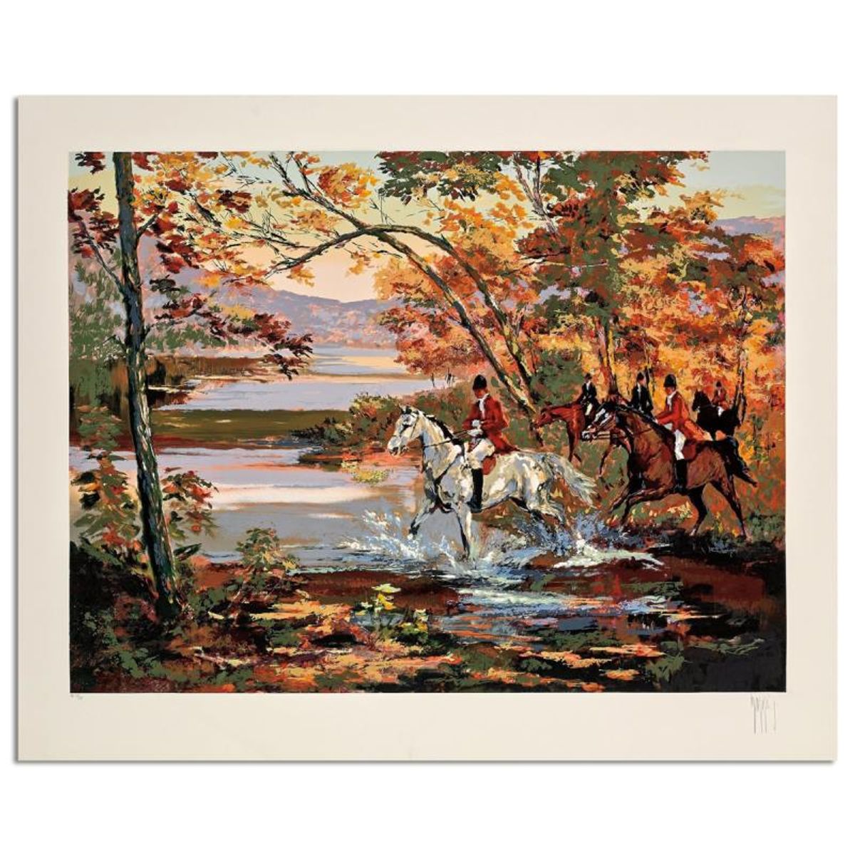 Mark King (1931-2014), "Hunt Crossing" Hand Signed Limited Edition Serigraph with Letter of Authenticity.