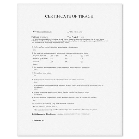 Mark King (1931-2014), "Morning Fragrance" Hand Signed Limited Edition Serigraph with Letter of Authenticity.