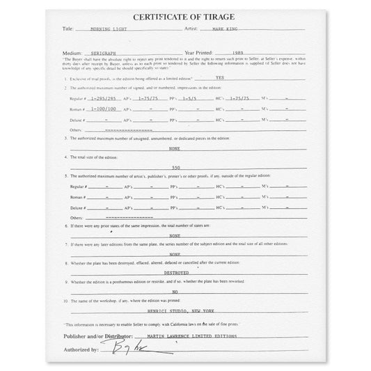 Mark King (1931-2014), "Morning Light" Hand Signed Limited Edition Serigraph with Letter of Authenticity.