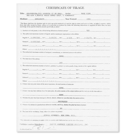 Mark King (1931-2014), "Pinehurst II (4 Up Golf)" Hand Signed Limited Edition Serigraph with Letter of Authenticity.