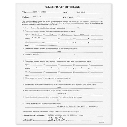 Mark King (1931-2014), "Pont Des Artes" Hand Signed Limited Edition Serigraph with Letter of Authenticity.