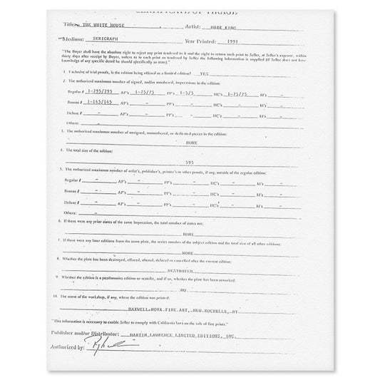 Mark King (1931-2014), "The White House" Hand Signed Limited Edition Serigraph with Letter of Authenticity.