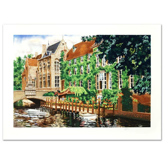 Open Window in Belgium Limited Edition Serigraph by Juan Medina, Numbered and Hand Signed with Certificate of Authenticity.