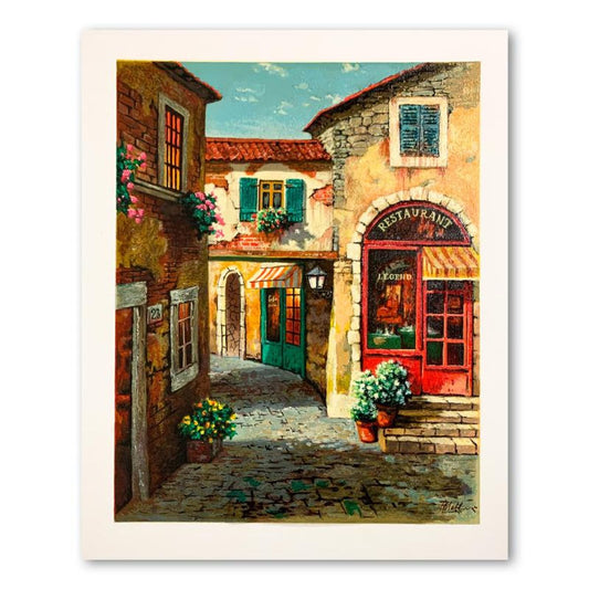 Anatoly Metlan, "At the Alley" Hand Signed Limited Edition Serigraph on Paper with Letter of Authenticity.