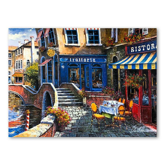 Anatoly Metlan, "Outdoor Cafe" Hand Signed Limited Edition Serigraph on Paper with Letter of Authenticity.