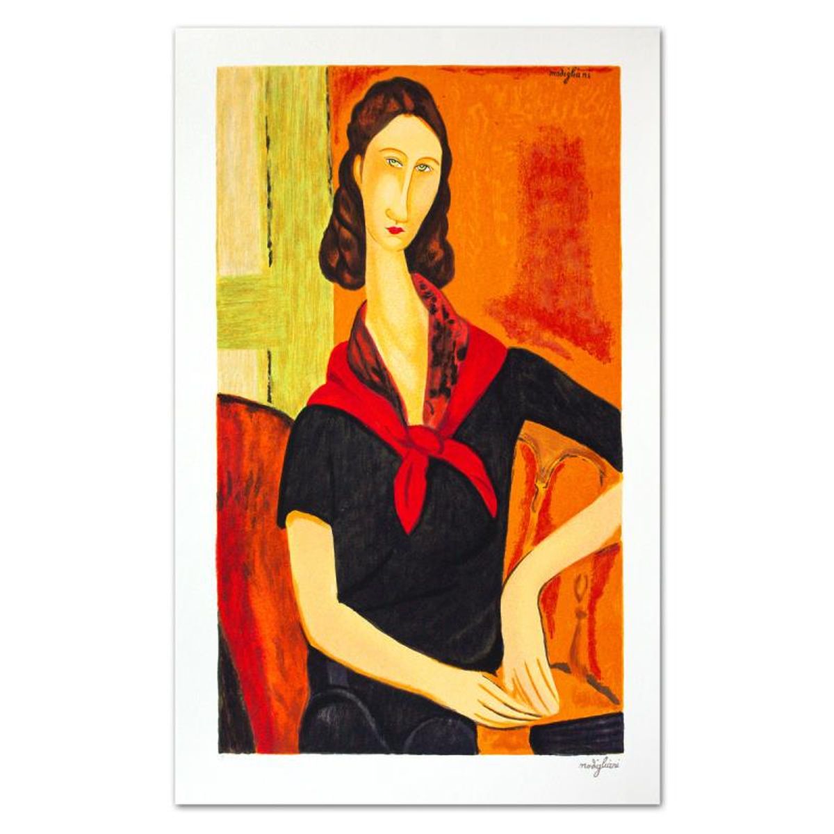 Amedeo Modigliani (1884-1920), "Jeanne Hebuterne" Limited Edition Serigraph with Letter of Authenticity.