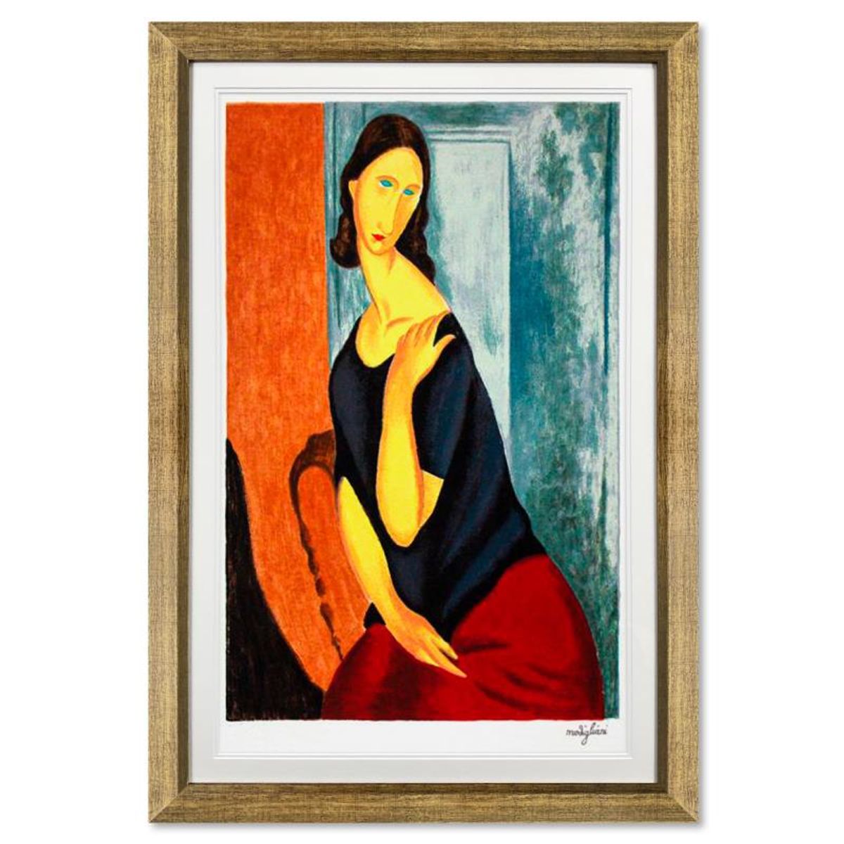 Amedeo Modigliani (1884-1920), "Jenne Hebuterne Con La Mano Sulla Spalla Sinistra" Framed Limited Edition Serigraph with Letter of Authenticity.
