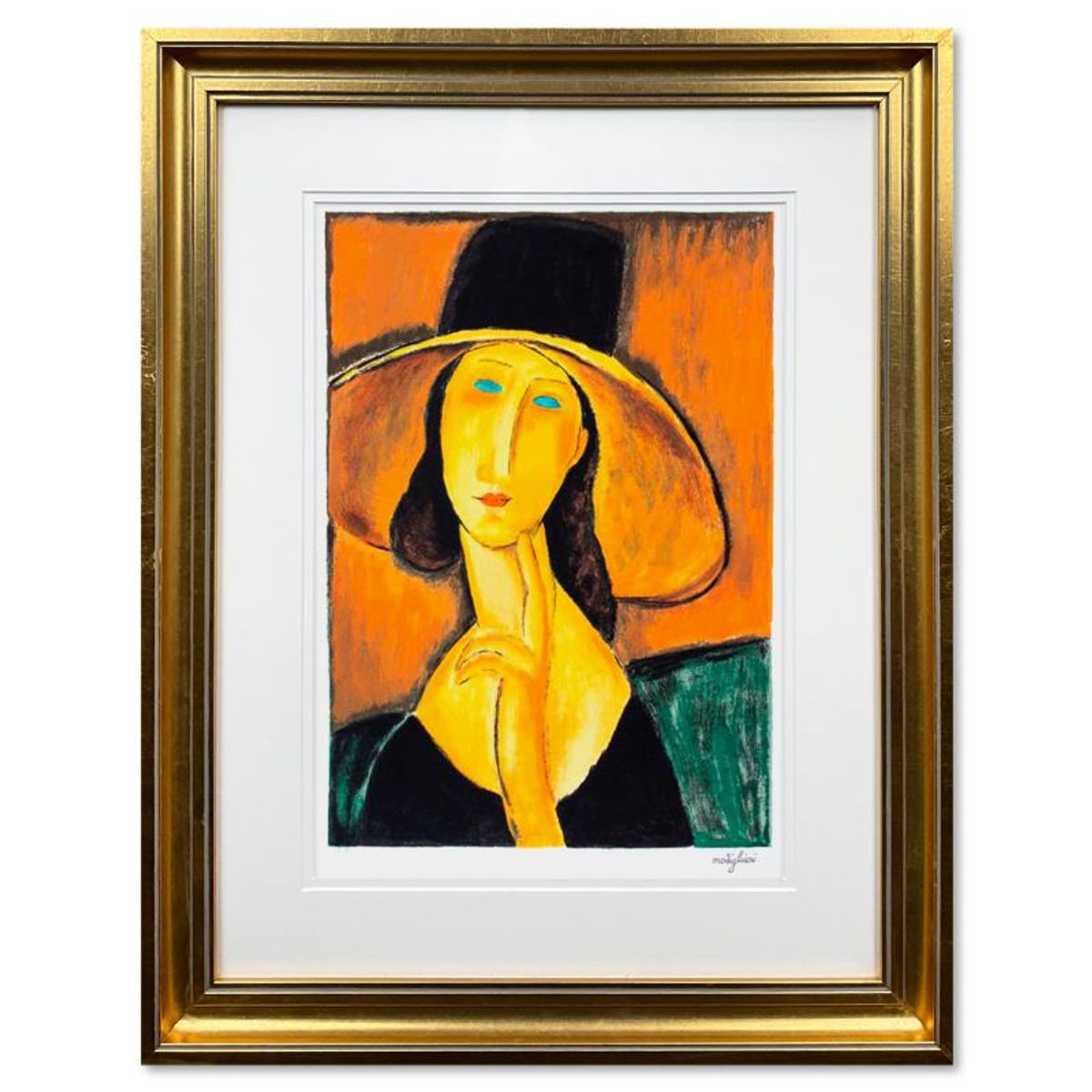 Amedeo Modigliani (1884-1920), "Protrait Of A Woman With Hat" Framed Limited Edition Serigraph with Letter of Authenticity.