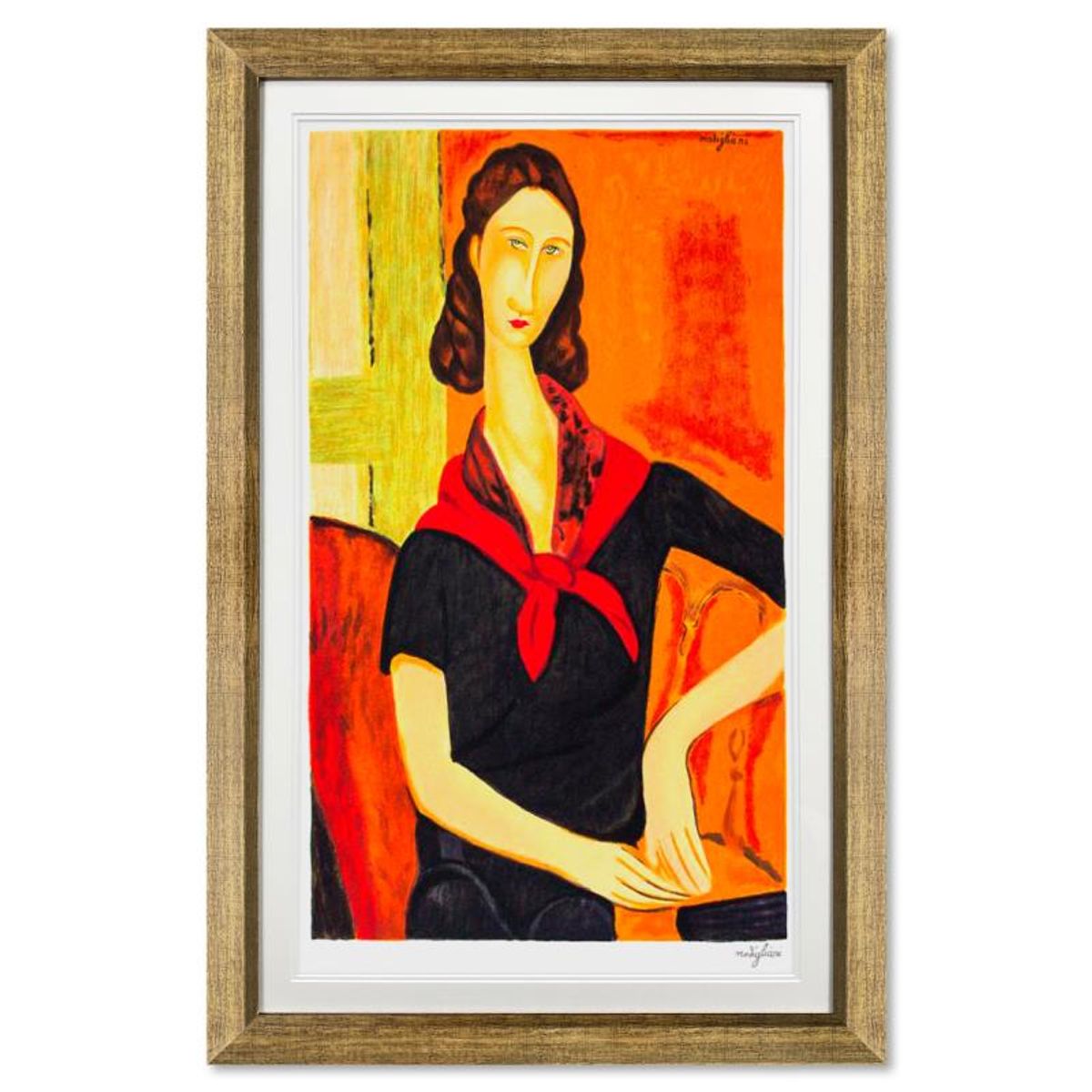 Amedeo Modigliani (1884-1920), "Jeanne Hebuterne" Framed Limited Edition Serigraph with Letter of Authenticity.