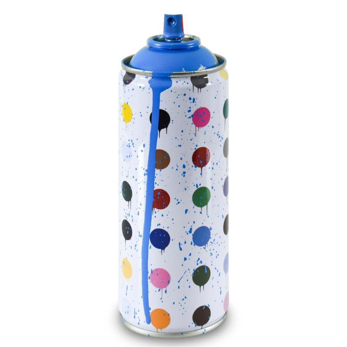 Mr. Brainwash, "Hirst Dots (Cyan)" Limited Edition Hand Painted Spray Can with Plate Signature.