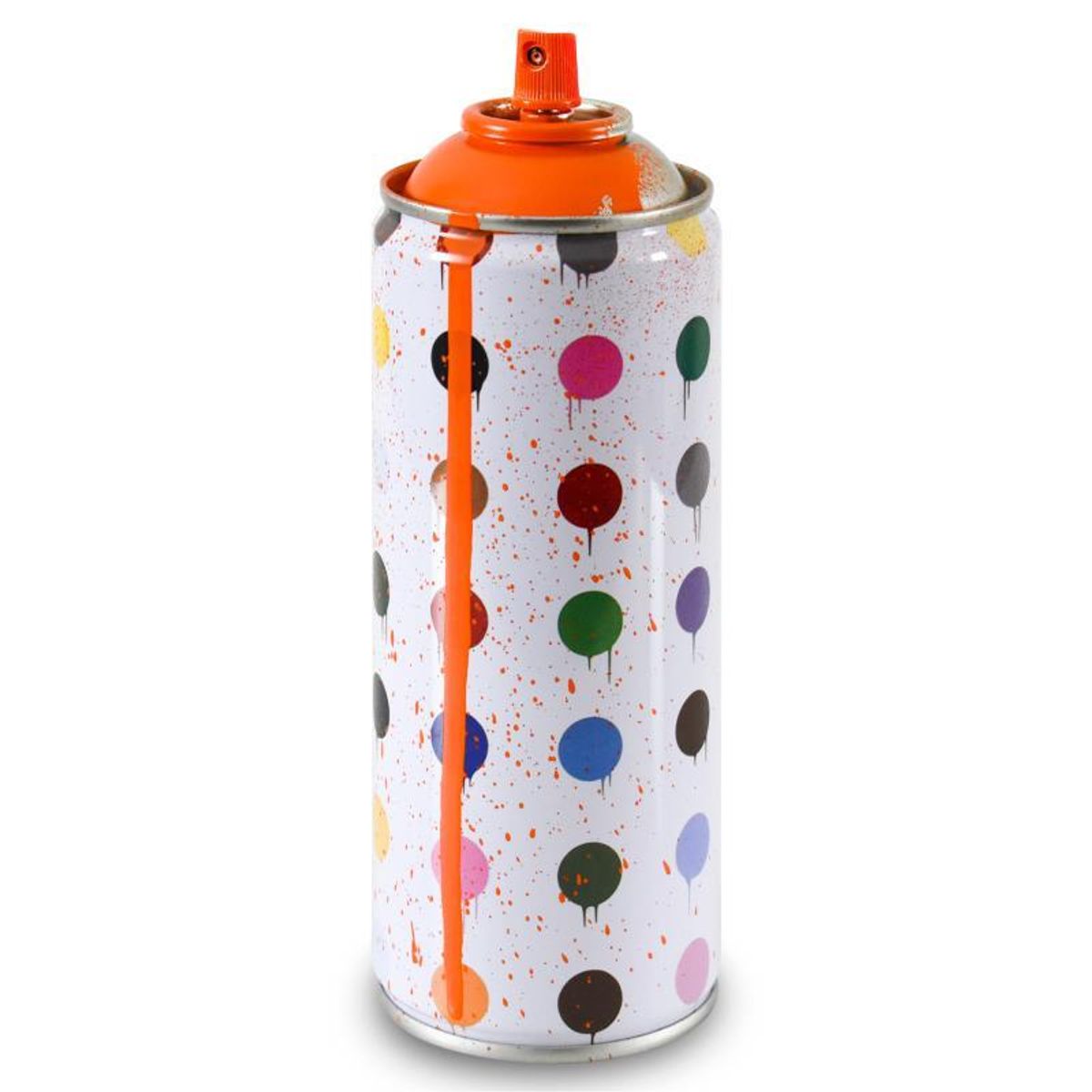 Mr. Brainwash, "Hirst Dots (Orange)" Limited Edition Hand Painted Spray Can with Plate Signature.