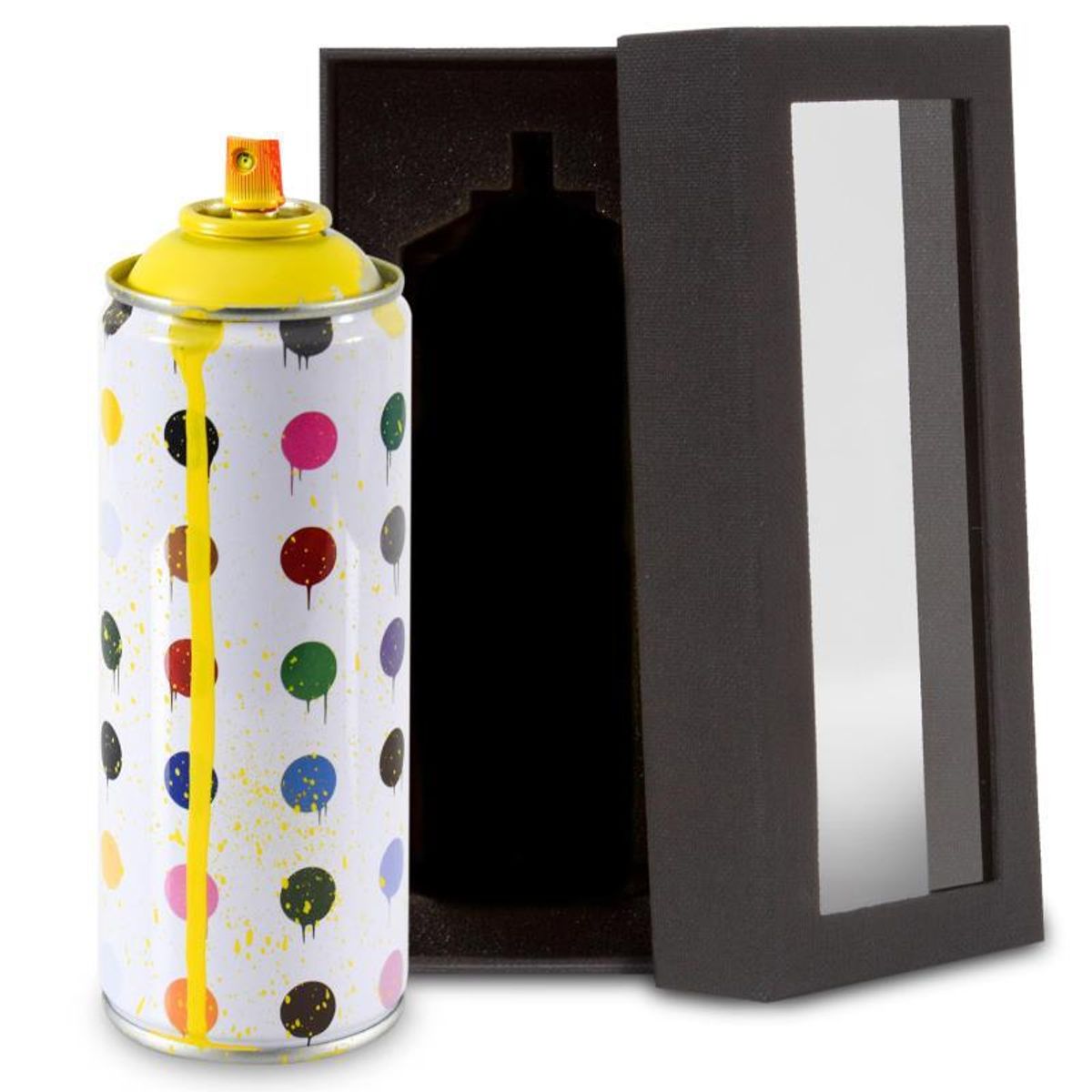 Mr. Brainwash, "Hirst Dots (Yellow)" Limited Edition Hand Painted Spray Can with Plate Signature.