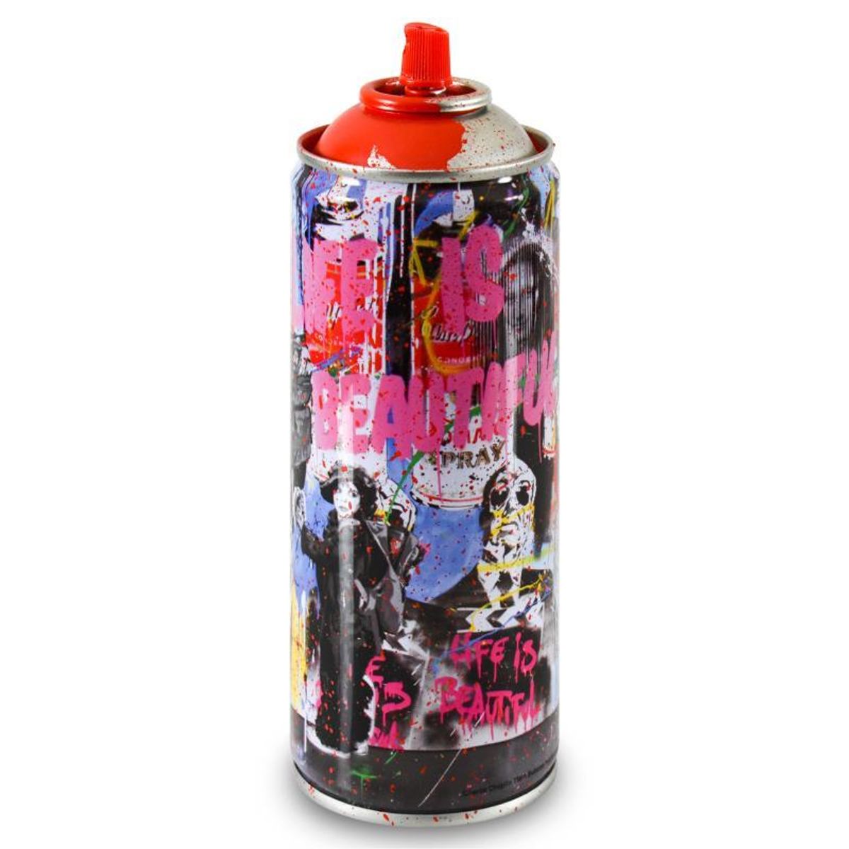 Mr. Brainwash, "Just Kidding (Red)" Limited Edition Hand Painted Spray Can with Plate Signature.