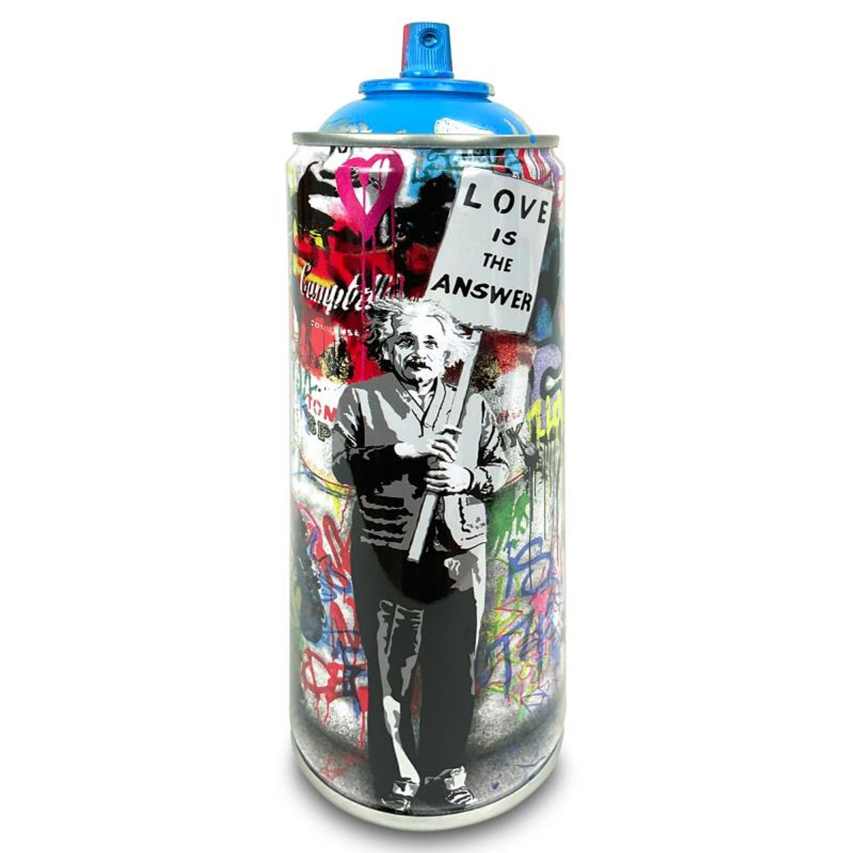 Mr. Brainwash, "Love is the Answer (Cyan)" Limited Edition Hand Painted Spray Can with Plate Signature.