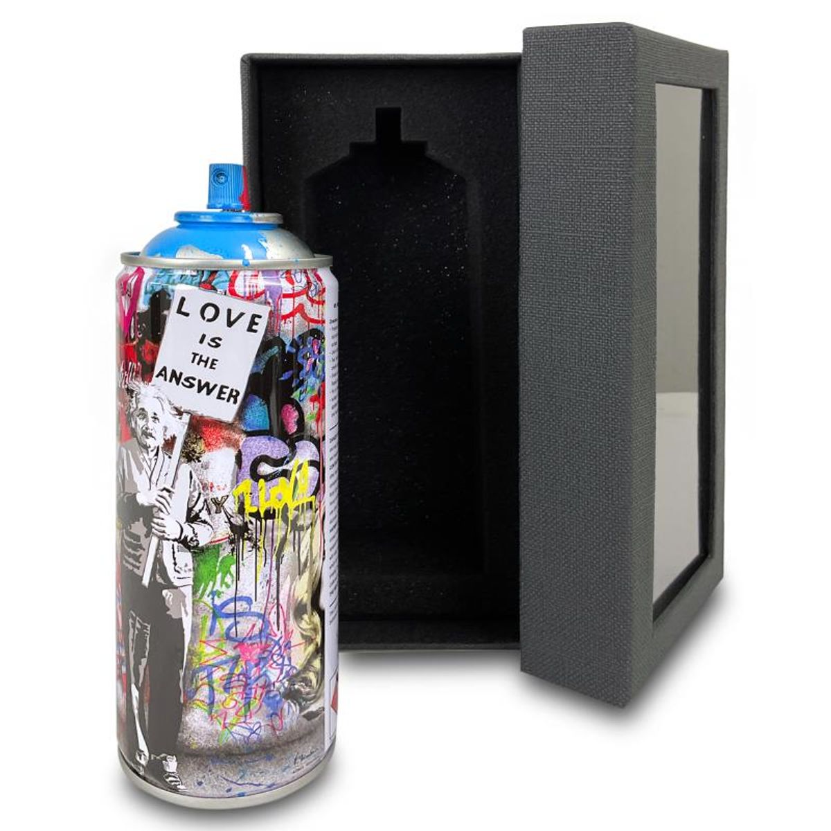 Mr. Brainwash, "Love is the Answer (Cyan)" Limited Edition Hand Painted Spray Can with Plate Signature.