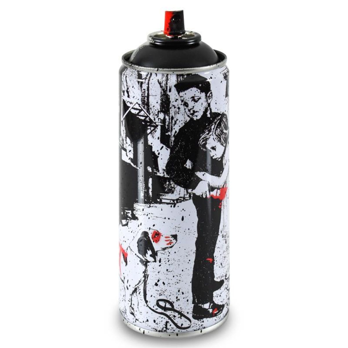 Mr. Brainwash, "Pup Art (Black)" Limited Edition Hand Painted Spray Can with Plate Signature.
