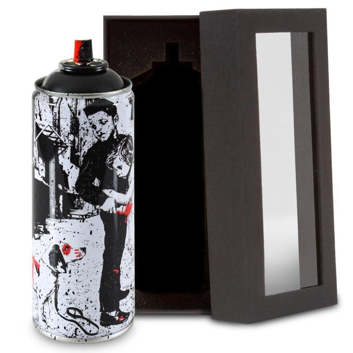 Mr. Brainwash, "Pup Art (Black)" Limited Edition Hand Painted Spray Can with Plate Signature.