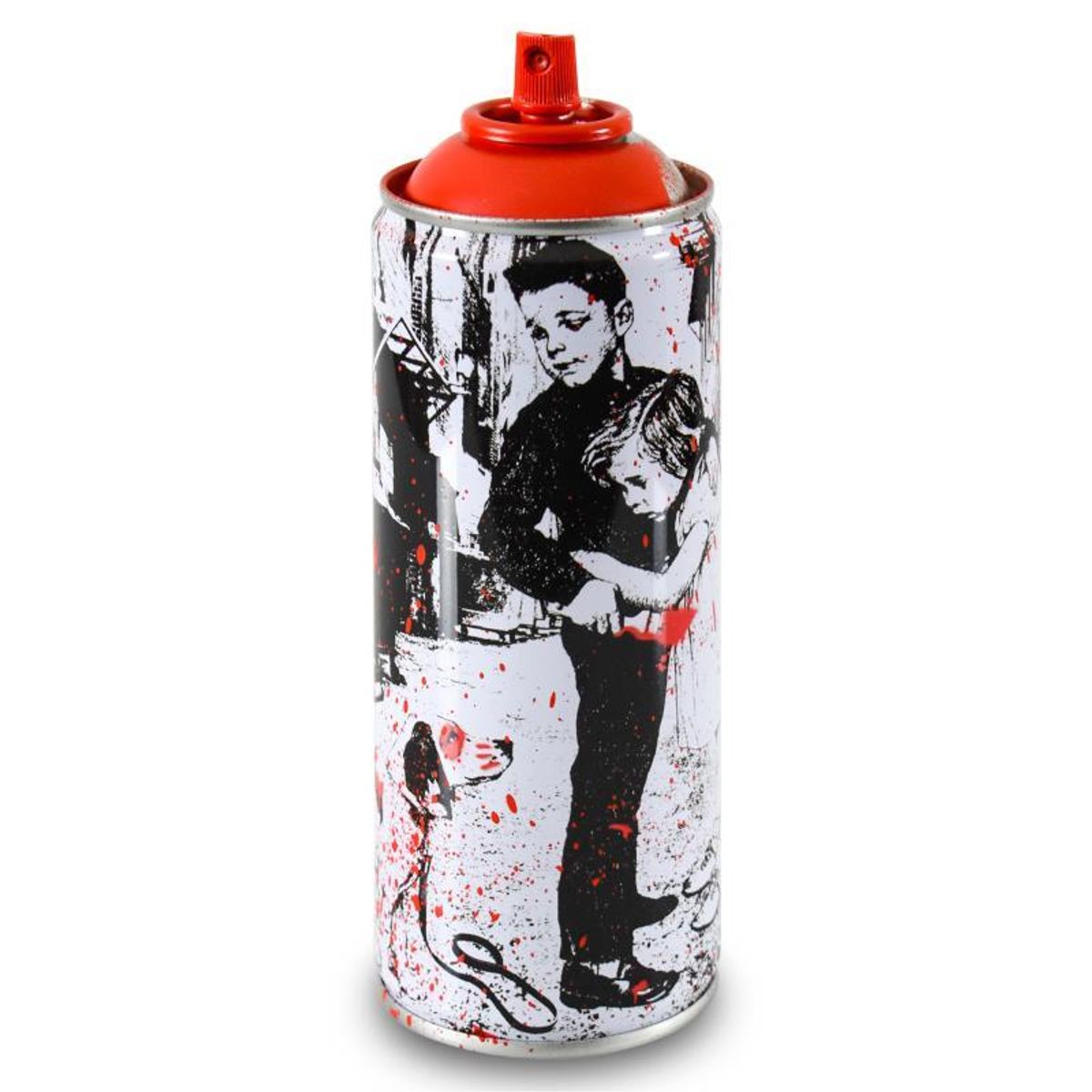 Mr. Brainwash, "Pup Art (Red)" Limited Edition Hand Painted Spray Can with Plate Signature.