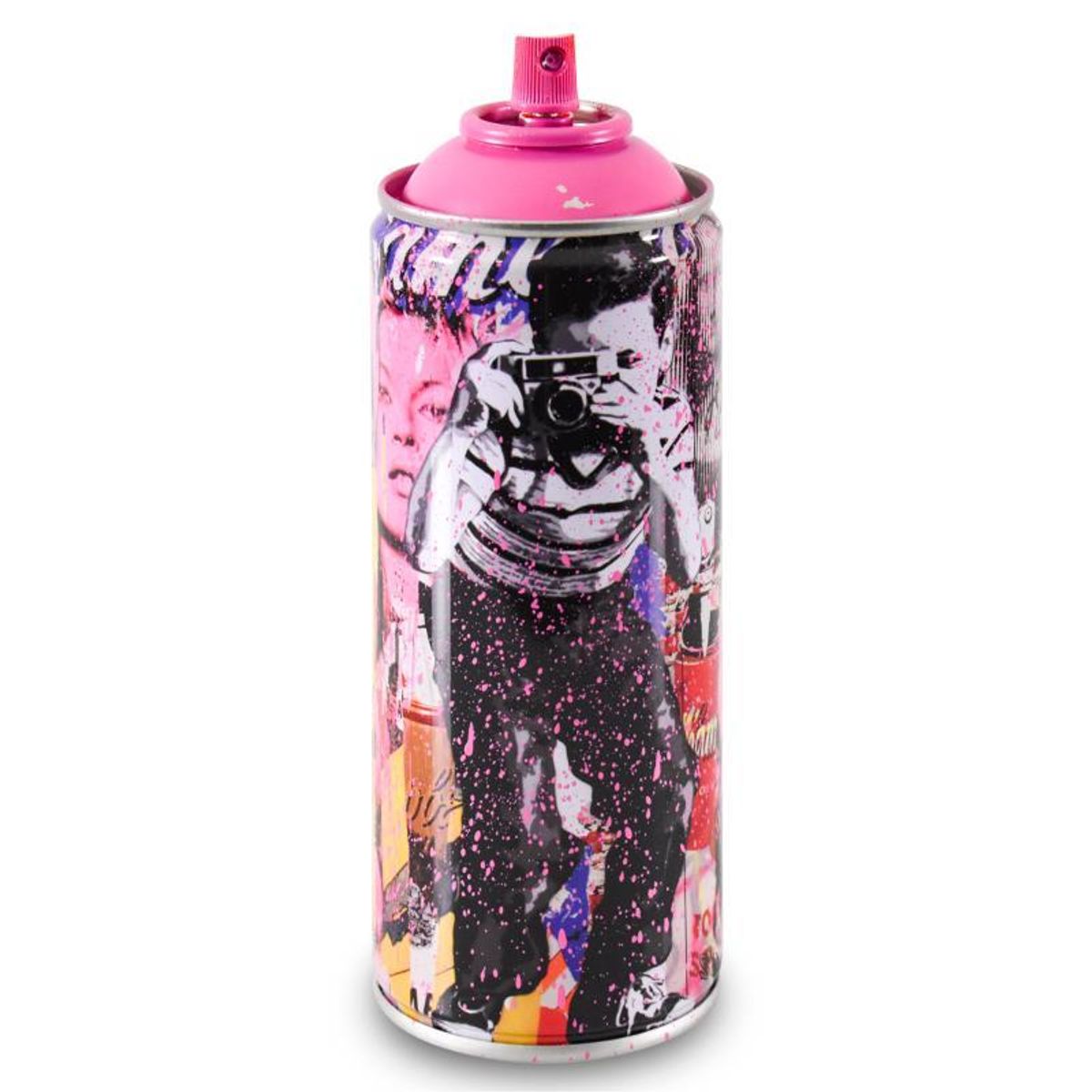 Mr. Brainwash, "Smile - Full (Pink)" Limited Edition Hand Painted Spray Can with Plate Signature.