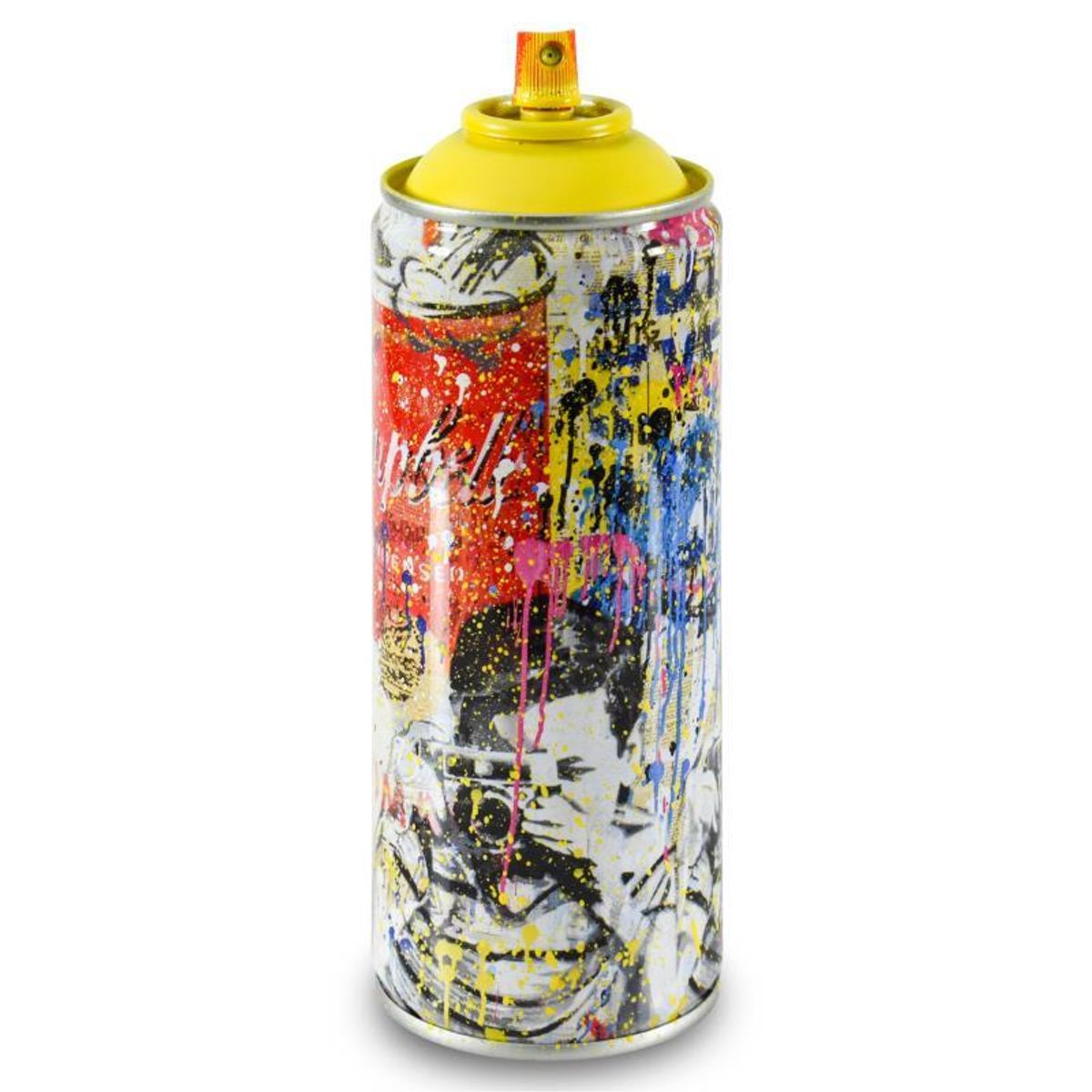 Mr. Brainwash, "Smile - Portrait (Yellow)" Limited Edition Hand Painted Spray Can with Plate Signature.