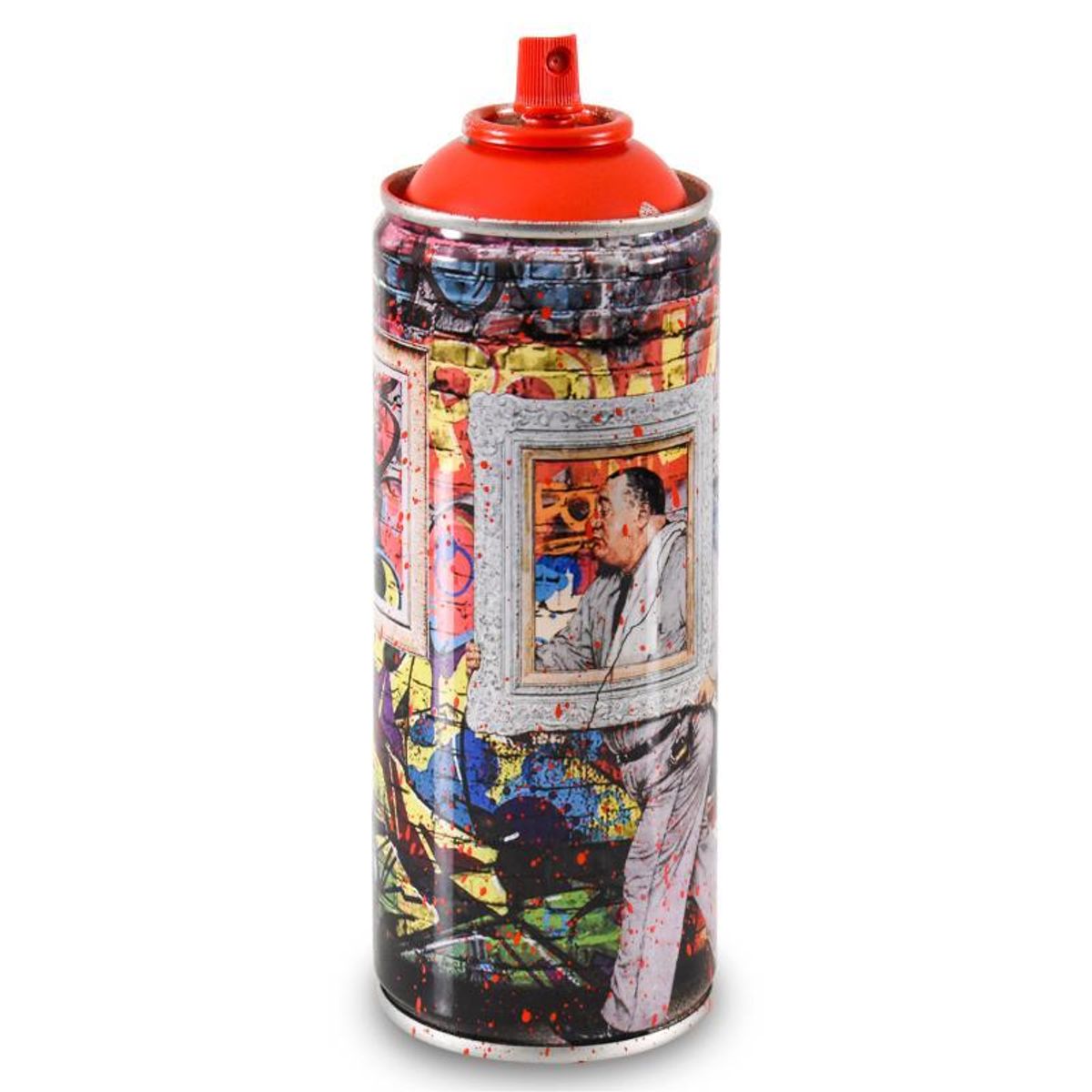 Mr. Brainwash, "Wall Frame (Red)" Limited Edition Hand Painted Spray Can with Plate Signature.