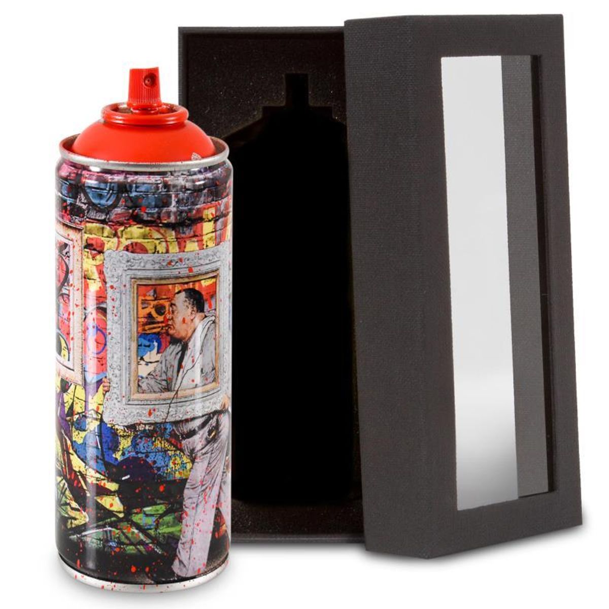 Mr. Brainwash, "Wall Frame (Red)" Limited Edition Hand Painted Spray Can with Plate Signature.