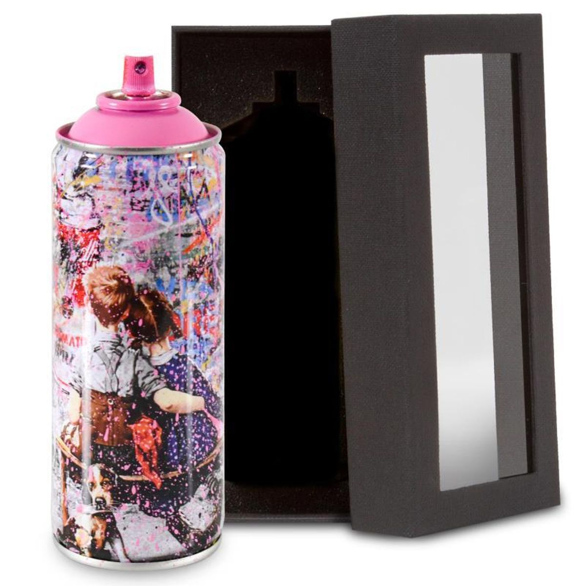 Mr. Brainwash, "Work Well Together (Pink)" Limited Edition Hand Painted Spray Can with Plate Signature.