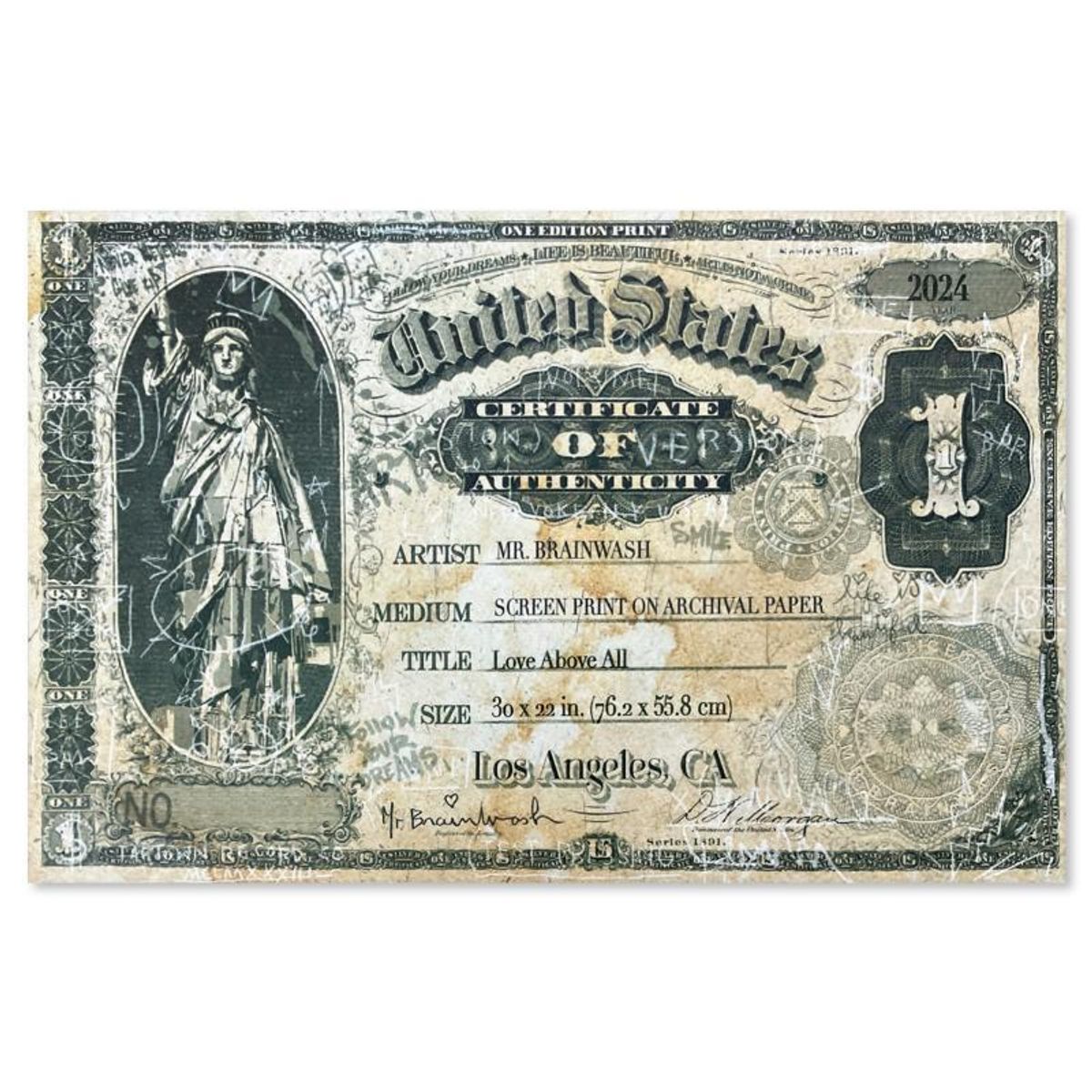 Mr. Brainwash, "Love Above All" Limited Edition Silk Screen, Hand Signed and Certificate of Authenticity.
