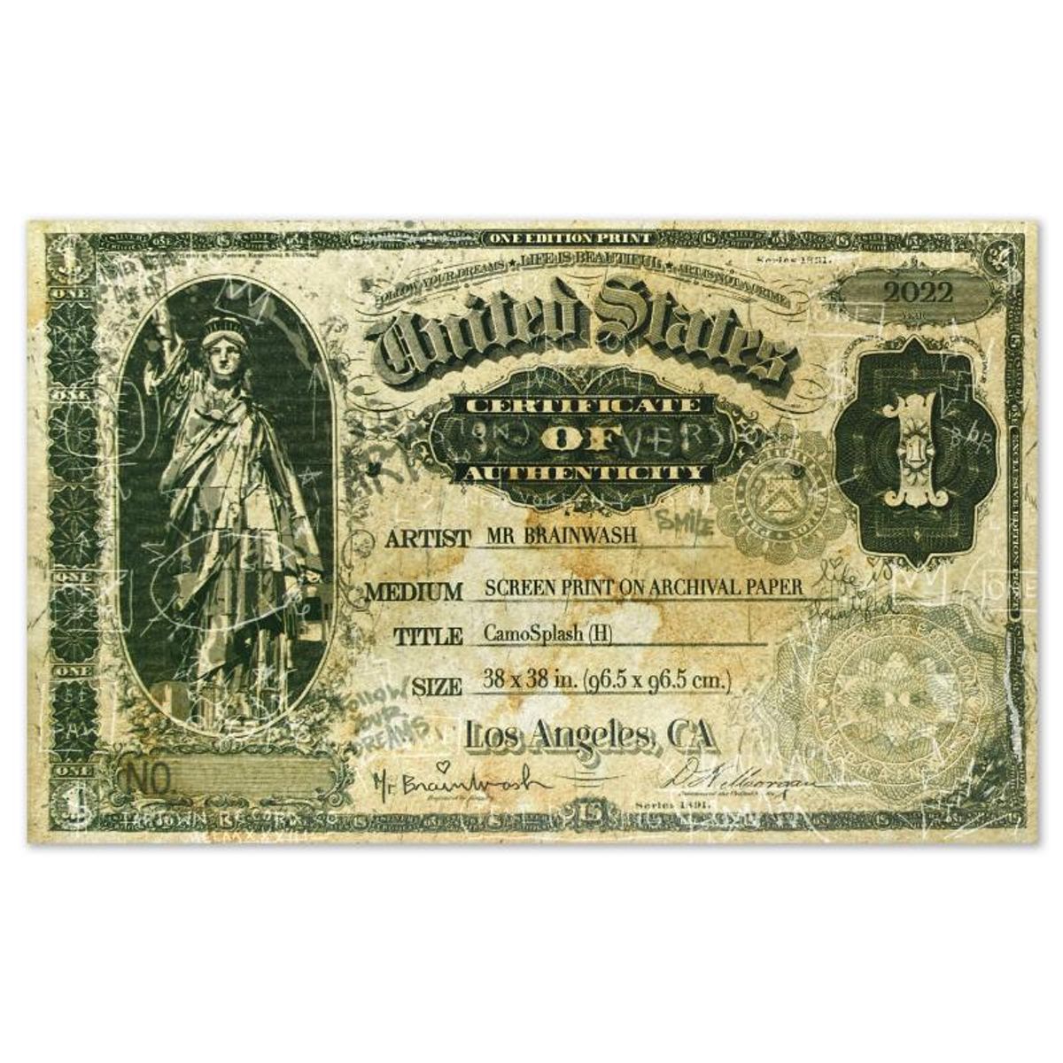 Mr. Brainwash, "Camo Splash H" Framed Limited Edition Silk Screen, Hand Signed with Certificate of Authenticity.