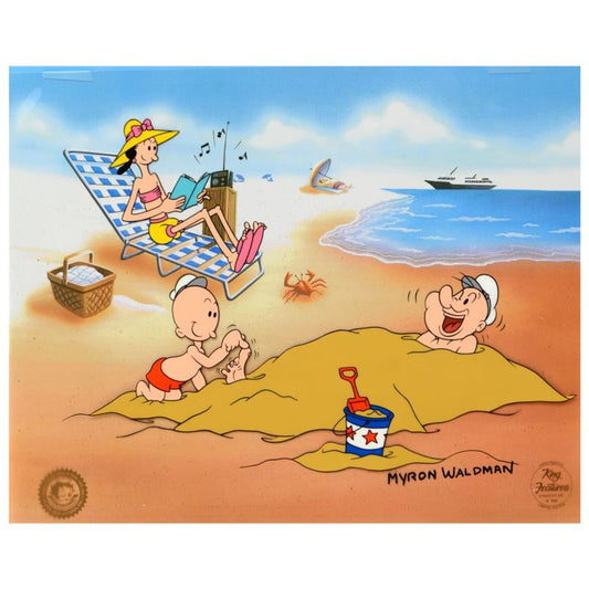 Myron Waldman (1908-2006). "A Day At The Beach" Limited Edition Hand Inked and Painted Animation Cel, Numbered and Hand Signed with COA.