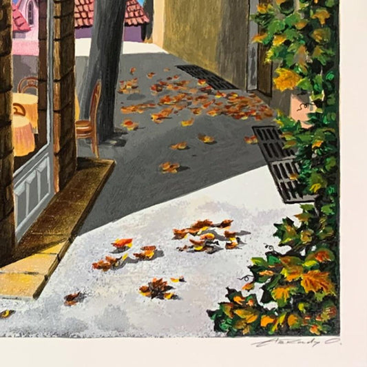 Arkady Ostritsky, "Cafe Claude Chevalier" Hand Signed Limited Edition Serigraph on Paper with Letter of Authenticity.