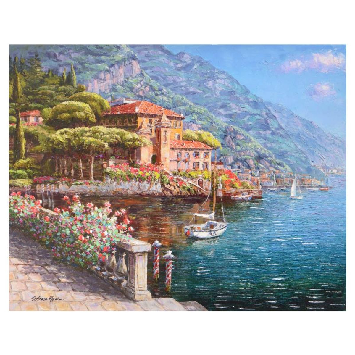 Sam Park, "Abbey Bellagio" Hand Embellished Limited Edition Serigraph on Canvas, Numbered and Hand Signed with Letter of Authenticity.