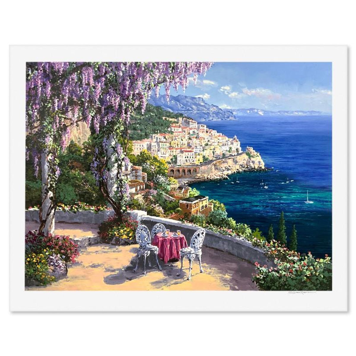 Sam Park, "Amalfi Patio" Limited Edition Printer's Proof Serigraph, Numbered and Hand Signed with Letter of Authenticity.