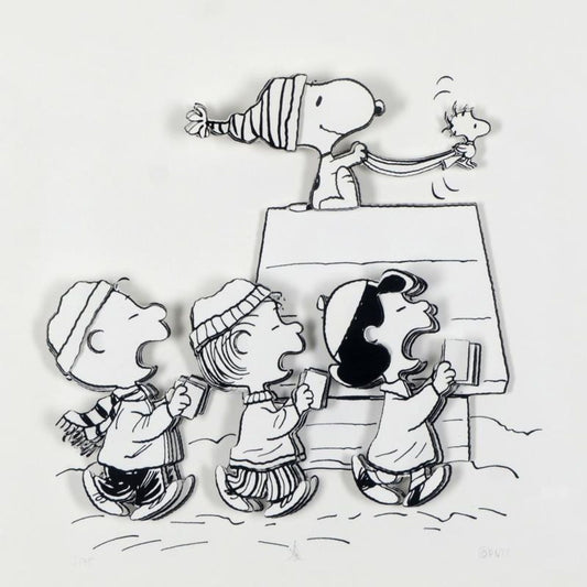 Peanuts, "Caroling Crew" Hand Numbered Limited Edition 3D Decoupage with Certificate of Authenticity.