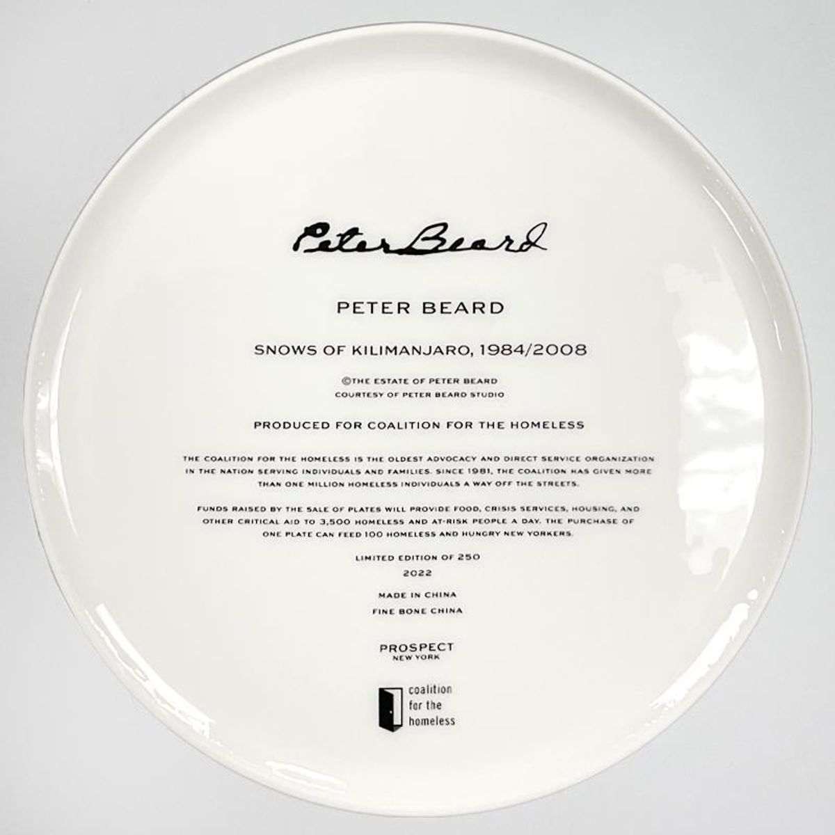 Peter Beard (1938-2020), "Snows of Kilimanjaro" Framed Limited Edition Fine Bone China Plate.