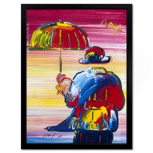 Peter Max, "Umbrella Man" Framed Hand Signed Offset Lithograph with Letter of Authenticity.