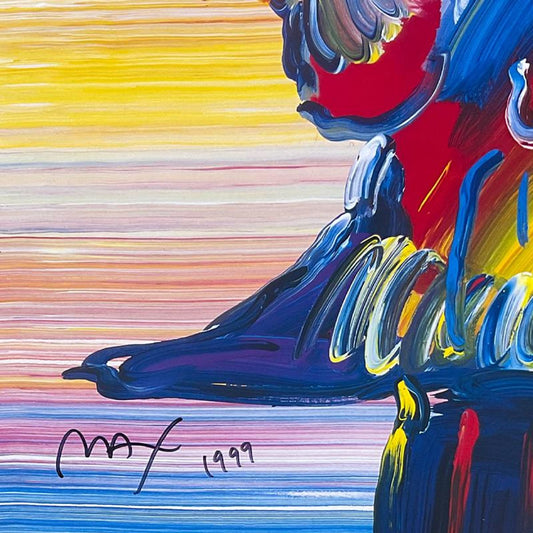 Peter Max, "Umbrella Man" Framed Hand Signed Offset Lithograph with Letter of Authenticity.