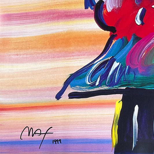 Peter Max, "Umbrella Man" Framed Hand Signed Offset Lithograph with Letter of Authenticity.