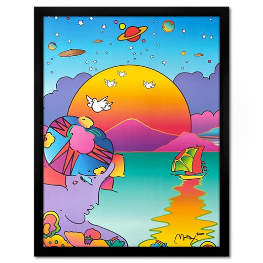 Peter Max, "New Horizon 2000" Framed Hand Signed Offset Lithograph with Letter of Authenticity.
