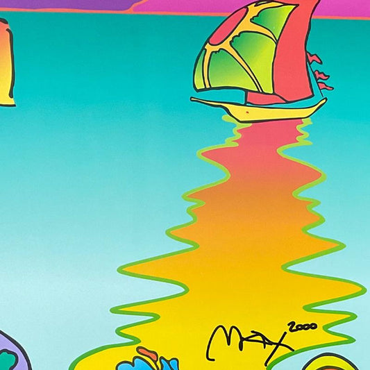 Peter Max, "New Horizon 2000" Framed Hand Signed Offset Lithograph with Letter of Authenticity.