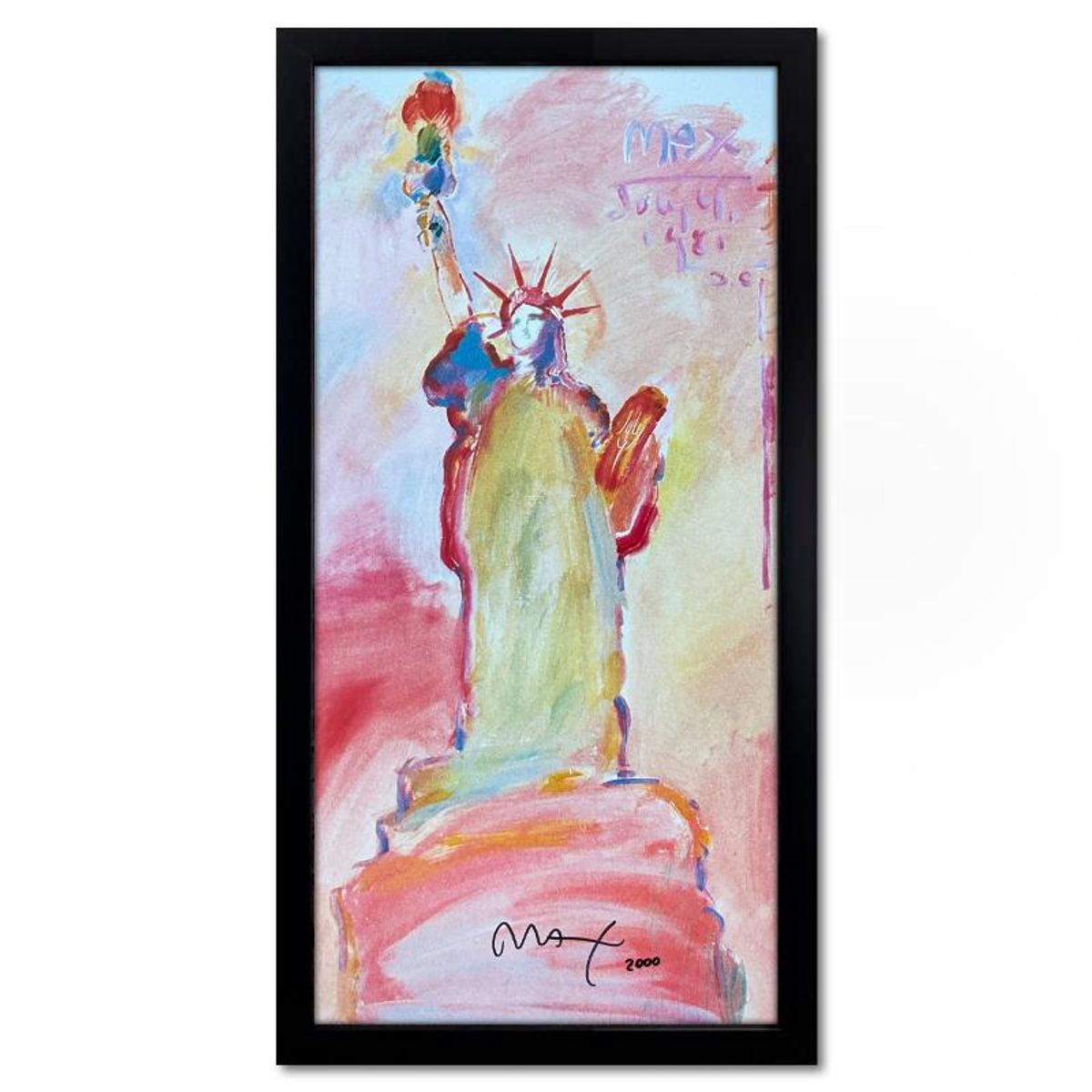 Peter Max, "Statue of Liberty III" Framed Hand Signed Offset Lithograph with Letter of Authenticity.