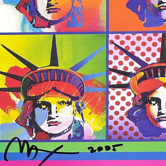 Peter Max, "Liberty and Justice" Framed Hand Signed Offset Lithograph with Letter of Authenticity.