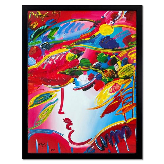 Peter Max, "Blushing Beauty" Framed Hand Signed Offset Lithograph with Letter of Authenticity.