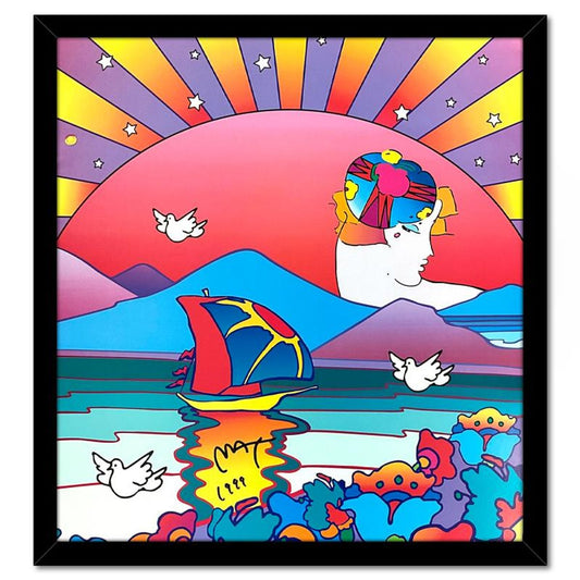 Peter Max, "A New Beginning" Framed Hand Signed Offset Lithograph with Letter of Authenticity.
