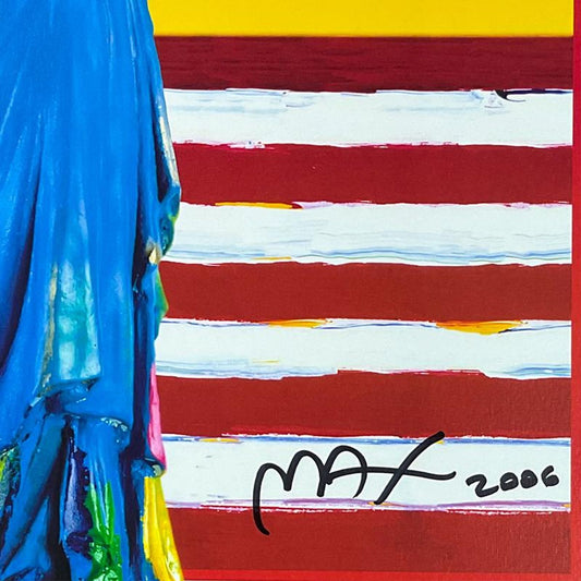 Peter Max, "Liberty with Earth & Flag" Framed Hand Signed Offset Lithograph with Letter of Authenticity.
