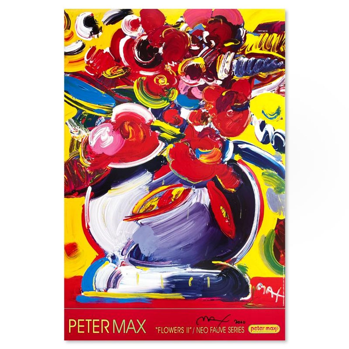 Peter Max, "Flowers II" Hand Signed Poster with Letter of Authenticity.
