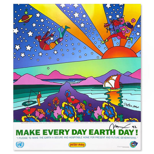 Peter Max, "Earth Day" Hand Signed Poster with Letter of Authenticity.